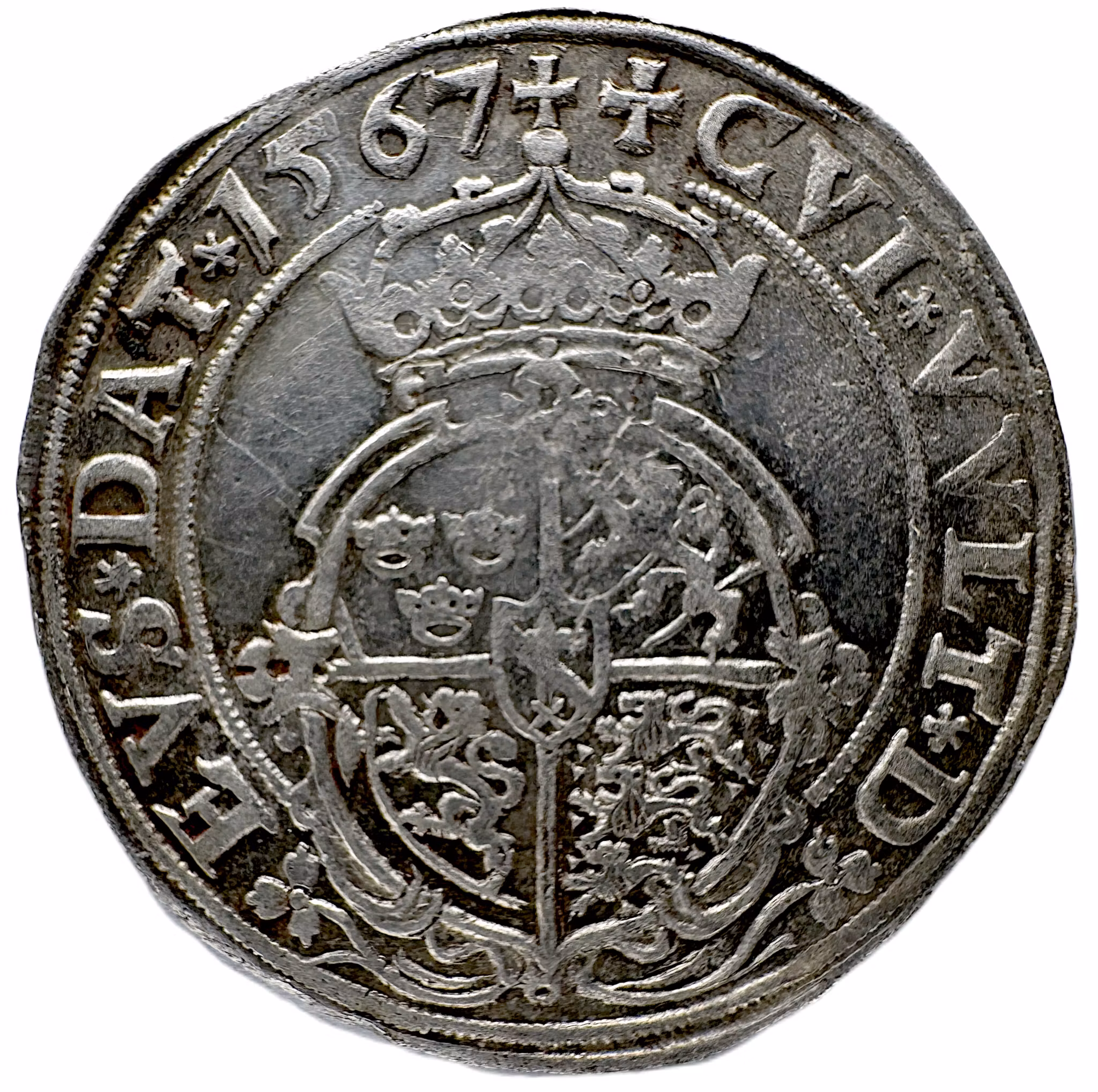 Erik XIV (1560–1568) – 1 Mark, Stockholm 1567 med litet porträtt - Ett osedvanligt läckert exemplar, långt utöver det vanliga - Vansinnets år och den heraldiska striden