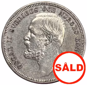 Oskar II - 1 Krona 1898 med inkammad lock i nacken