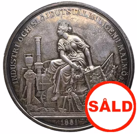 Oskar II - Industri- och slöjdutställningen i Malmö 1881 av Lea Ahlborn - Pampig och sällsynt silvermedalj