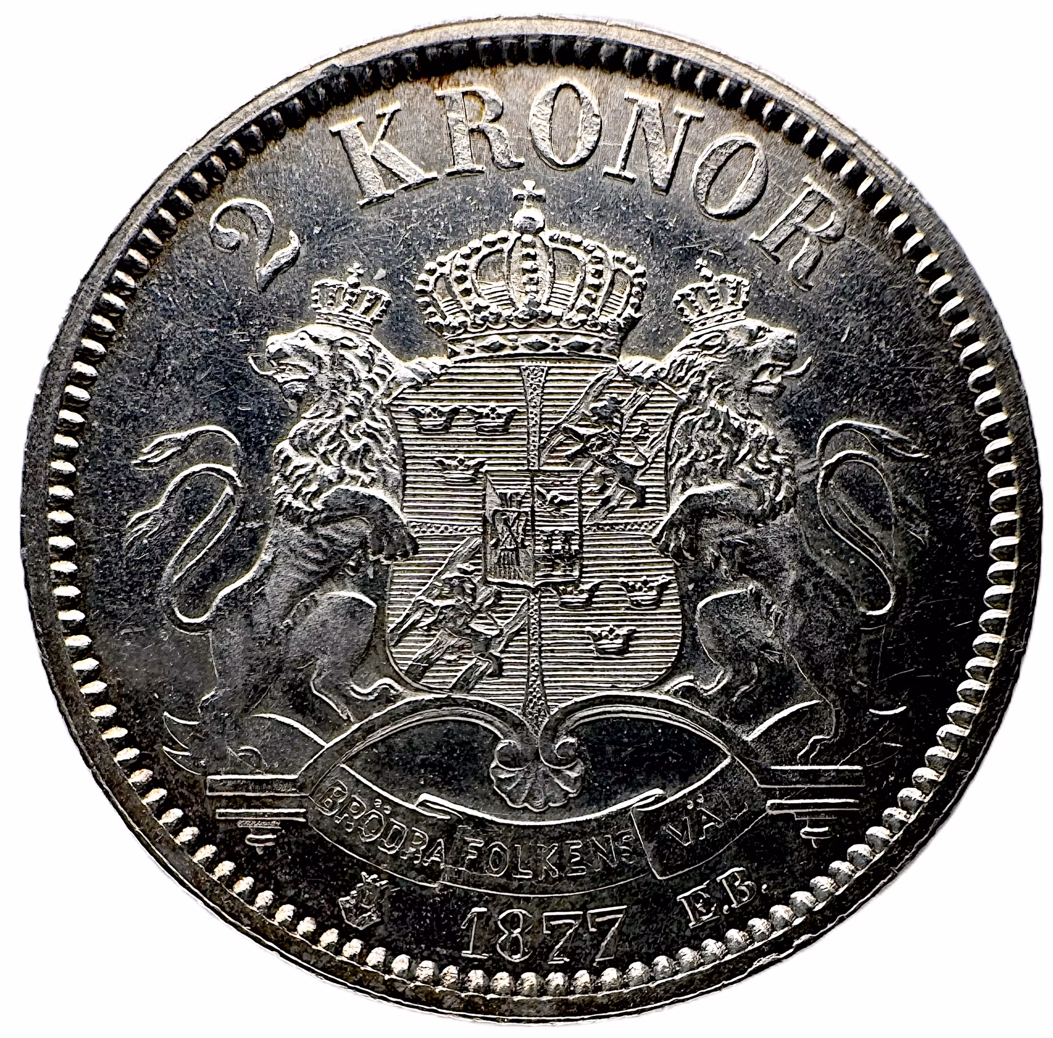 Oskar II - 2 Kronor 1877 - Mycket vackert exemplar
