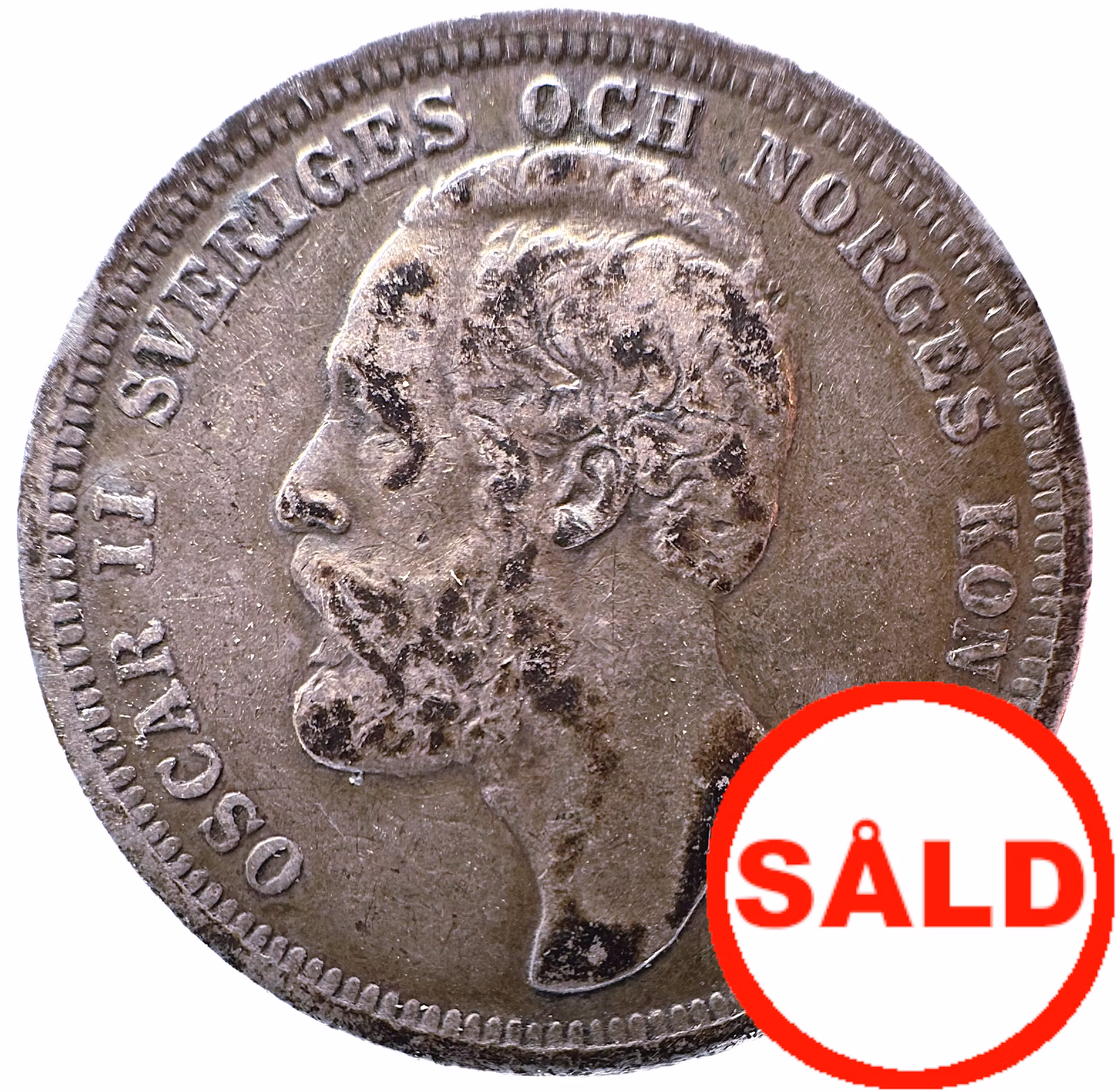 Oskar II - 1 Krona 1889 med lock i nacken - Mycket sällsynt och eftertraktad variant