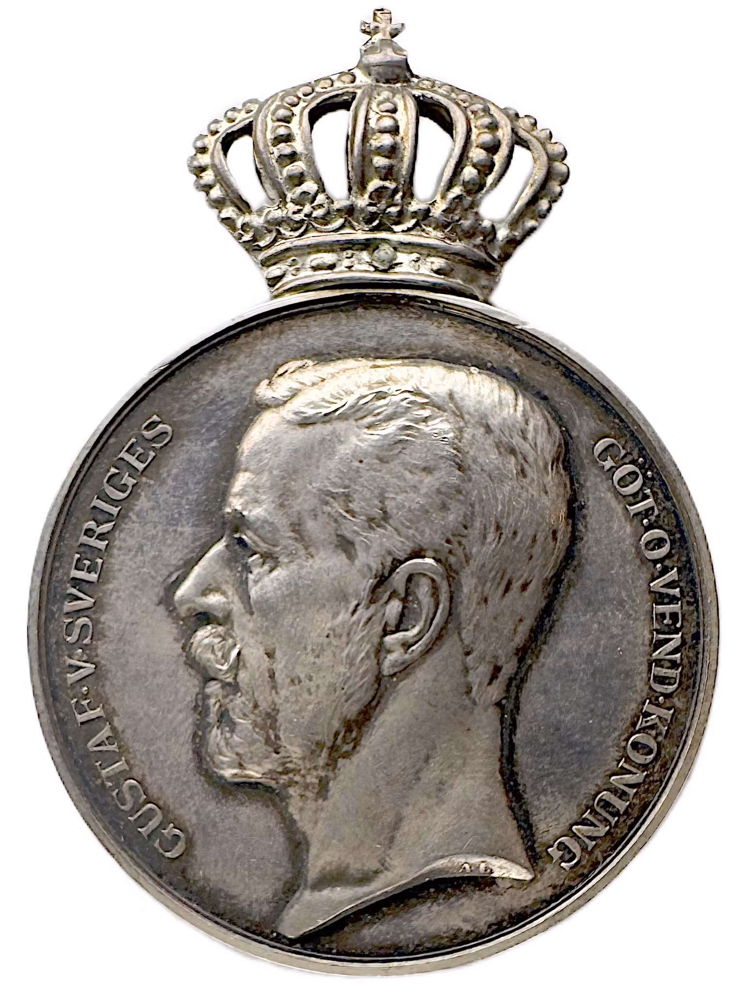 Gustav V - Kungliga Patriotiska Sällskapets belöningsmedalj utdelad till Hilmer Schelin 1949