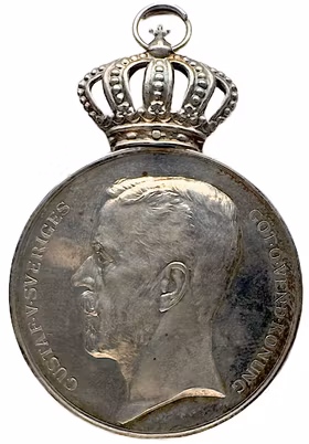 Gustav V - Kungliga Patriotiska Sällskapets belöningsmedalj utdelad till Martin Öhrn 1951