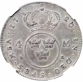 Ulrika Eleonora (1719–1720) – Stockholm, 4 Mark 1720 - Ettårstyp - Ett härligt exemplar med lyster och ljuvlig lätt originalpatina med viss kvarvarande bottenstriering - NGC AU55 - En ny era tar sin början