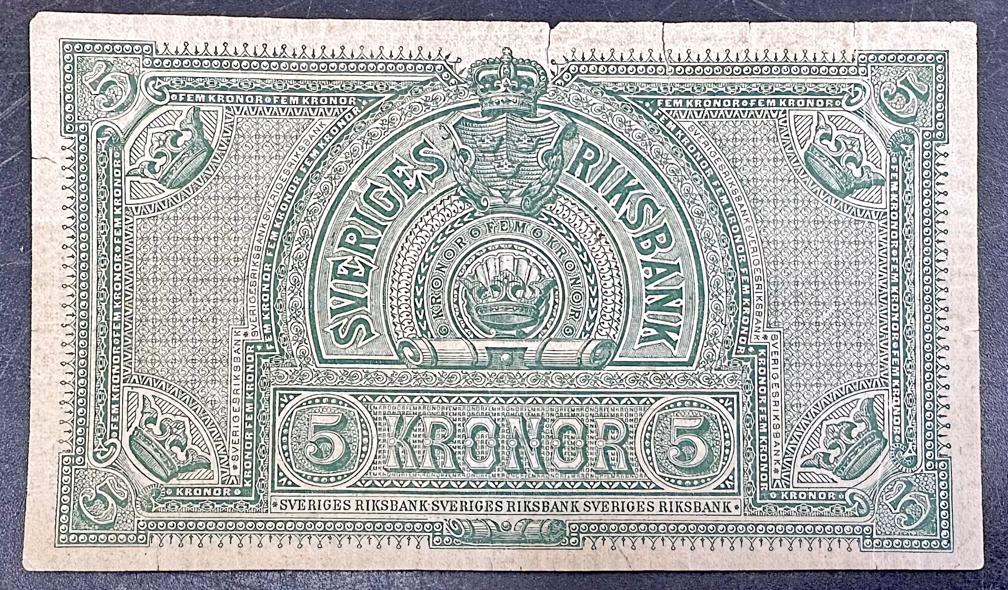 Sveriges Riksbank - 5 Kronor 1890 sedel i tilltalande kvalitet