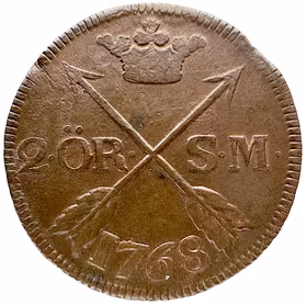 Adolf Fredrik, Avesta, 2 Öre SM 1768 - Ett härligt rött exemplar