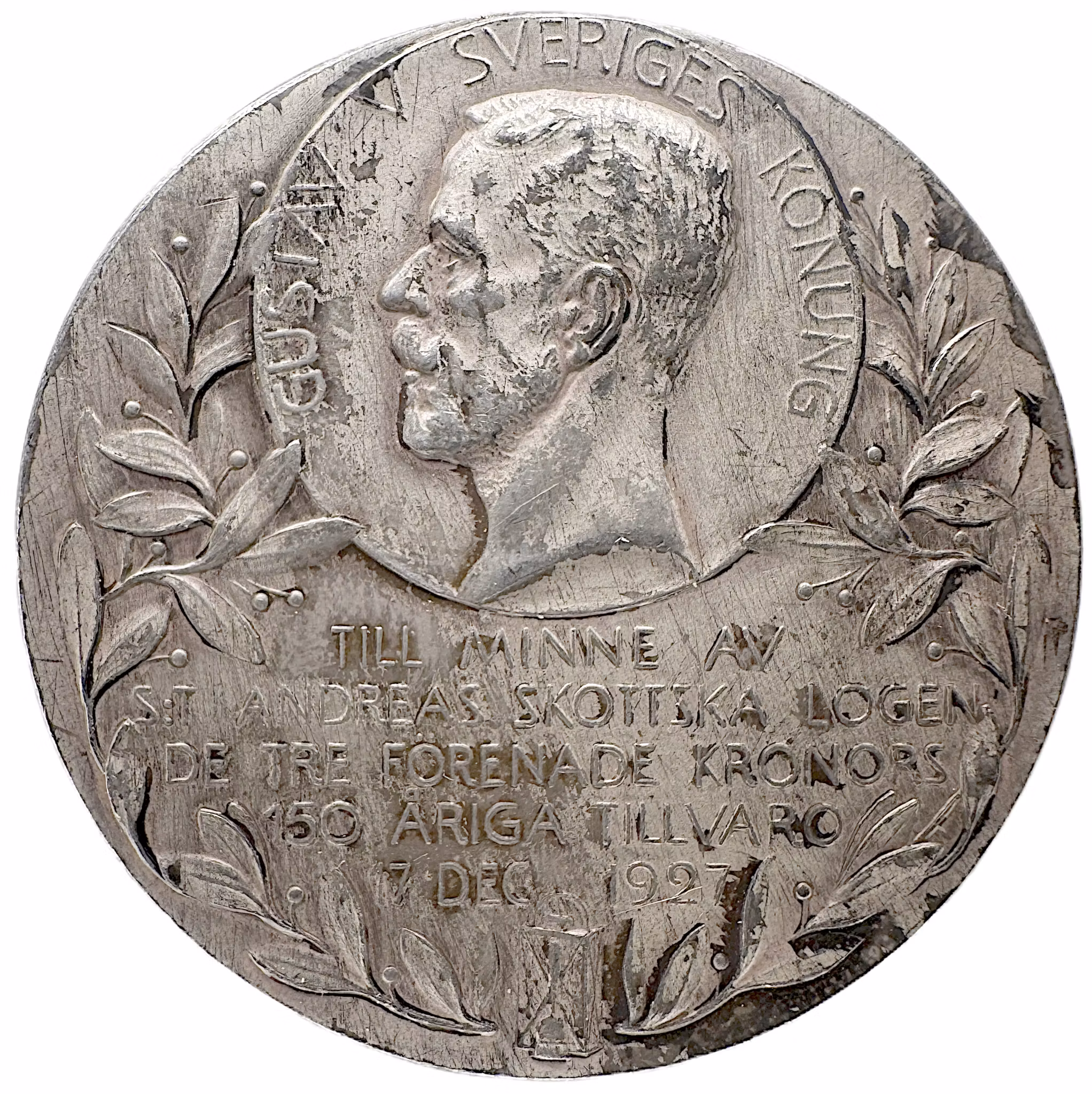 Gustav V (1907–1950) – Till minne av S:t Andreas skottska logen 1927 - Sällsynt - Ett jubileum med förhinder