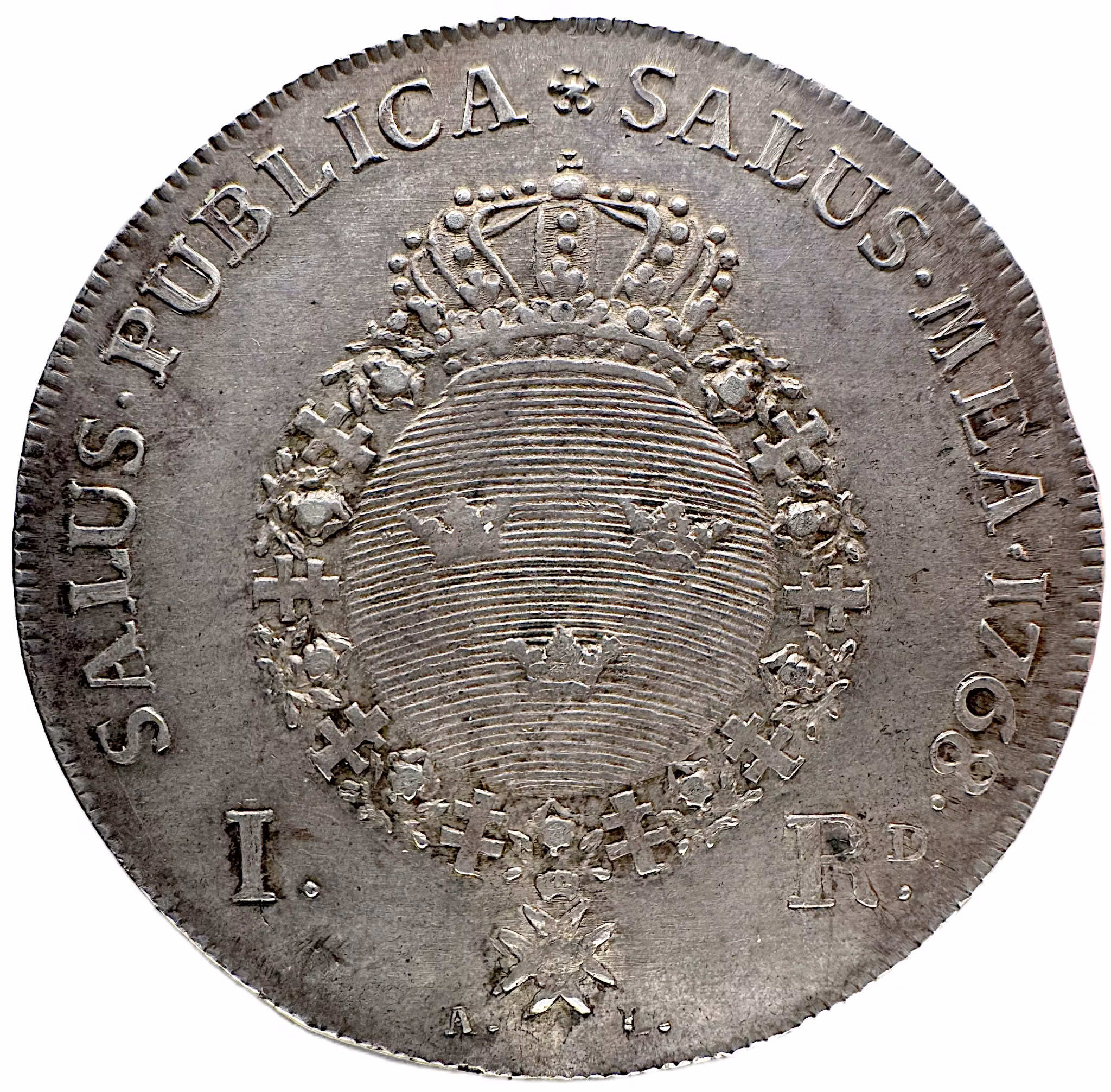 Adolf Fredrik, Stockholm, 1 Riksdaler 1768 - Ett vackert exemplar av riksdalern med "liten bild" - Ett rike styrt av en namnstämpel