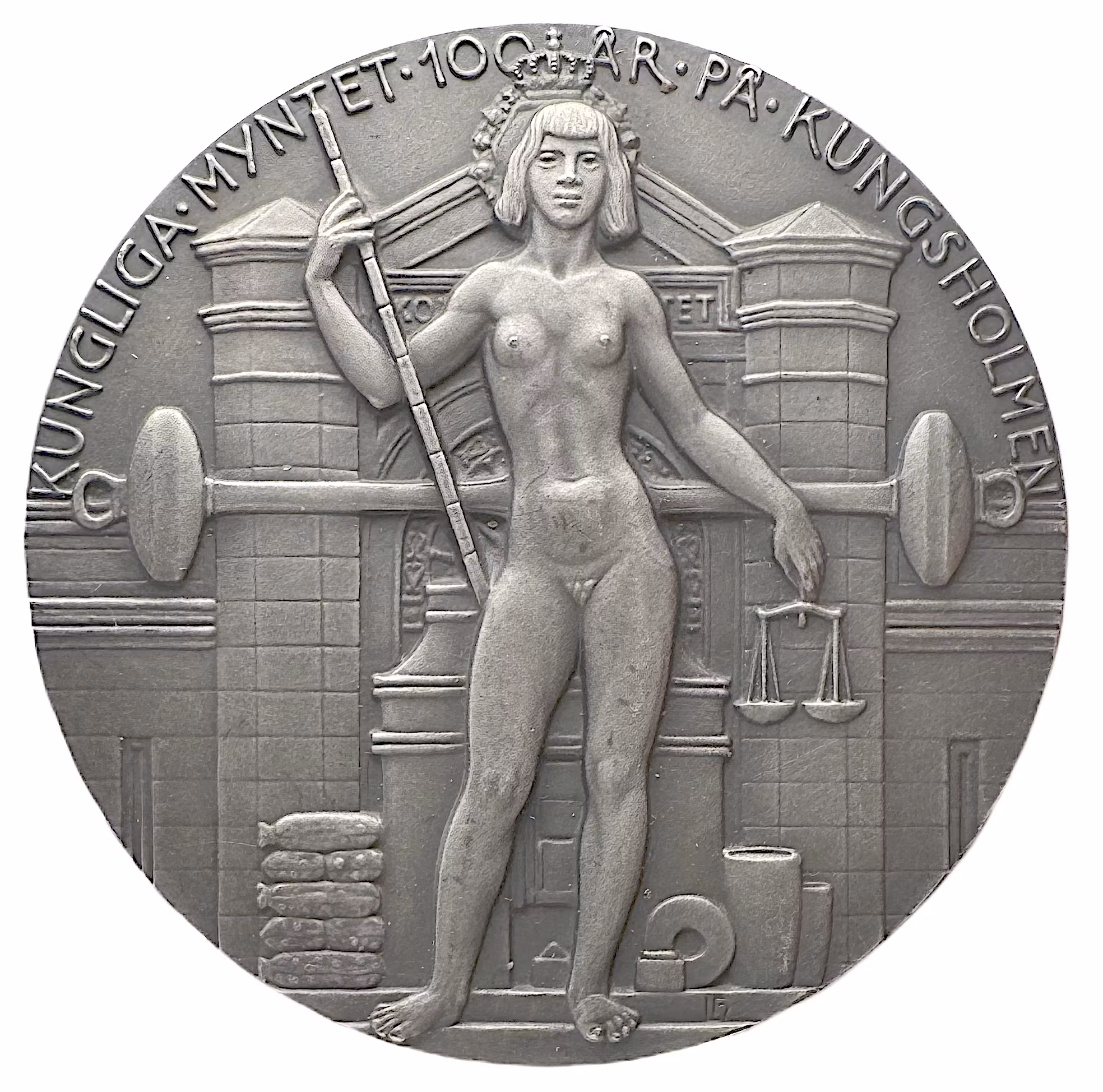 Kungliga Myntet 100 år på Kungsholmen (1850–1950) - En vacker och pampig silvermedalj graverad av Léo Holmgren