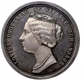 Drottning Lovisas död den 30 mars 1871 - En sällsynt och vacker minnesmedalj i silver - En plikttrogen drottnings tysta lidande