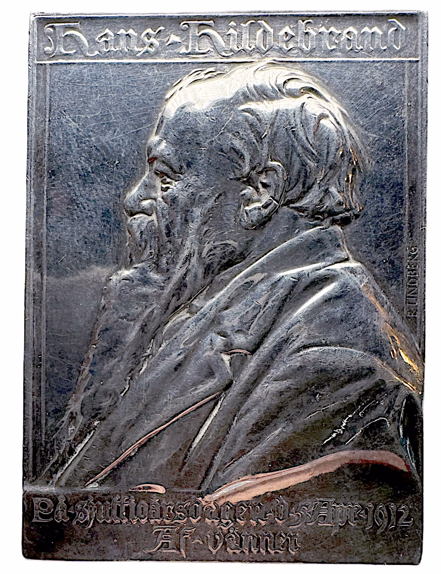 Hans Hildebrand (1842-1913) – Silverplakett ill 70-årsdagen 4 april 1912 av Erik Lindberg - Mycket sällsynt endast 20 exemplar tillverkade