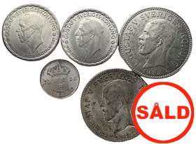 Gustav V - 5 vackra silvermynt - bra startpaket för din samling