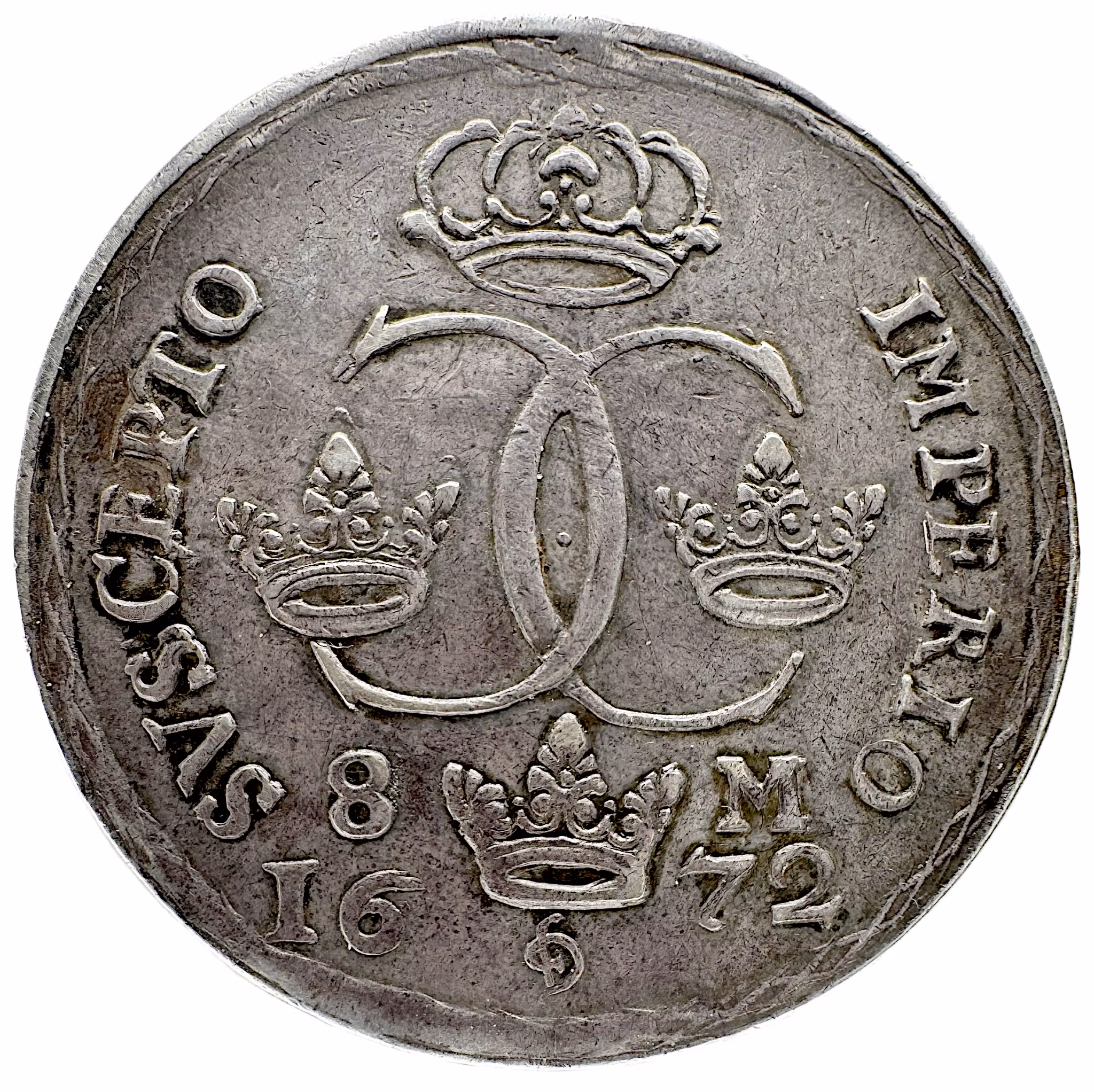 Karl XI – 8 mark 1672 - En klassisk ettårstyp - Det sista myntet graverat av Anton Meybusch - Sällsynt