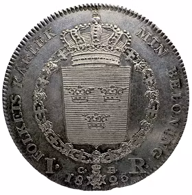 Karl XIV Johan (1818–1844), Stockholm, Riksdaler 1825 - Ett underbart välpräglat, lystrigt exemplar med frostaktig relief och djup bottenlyster
