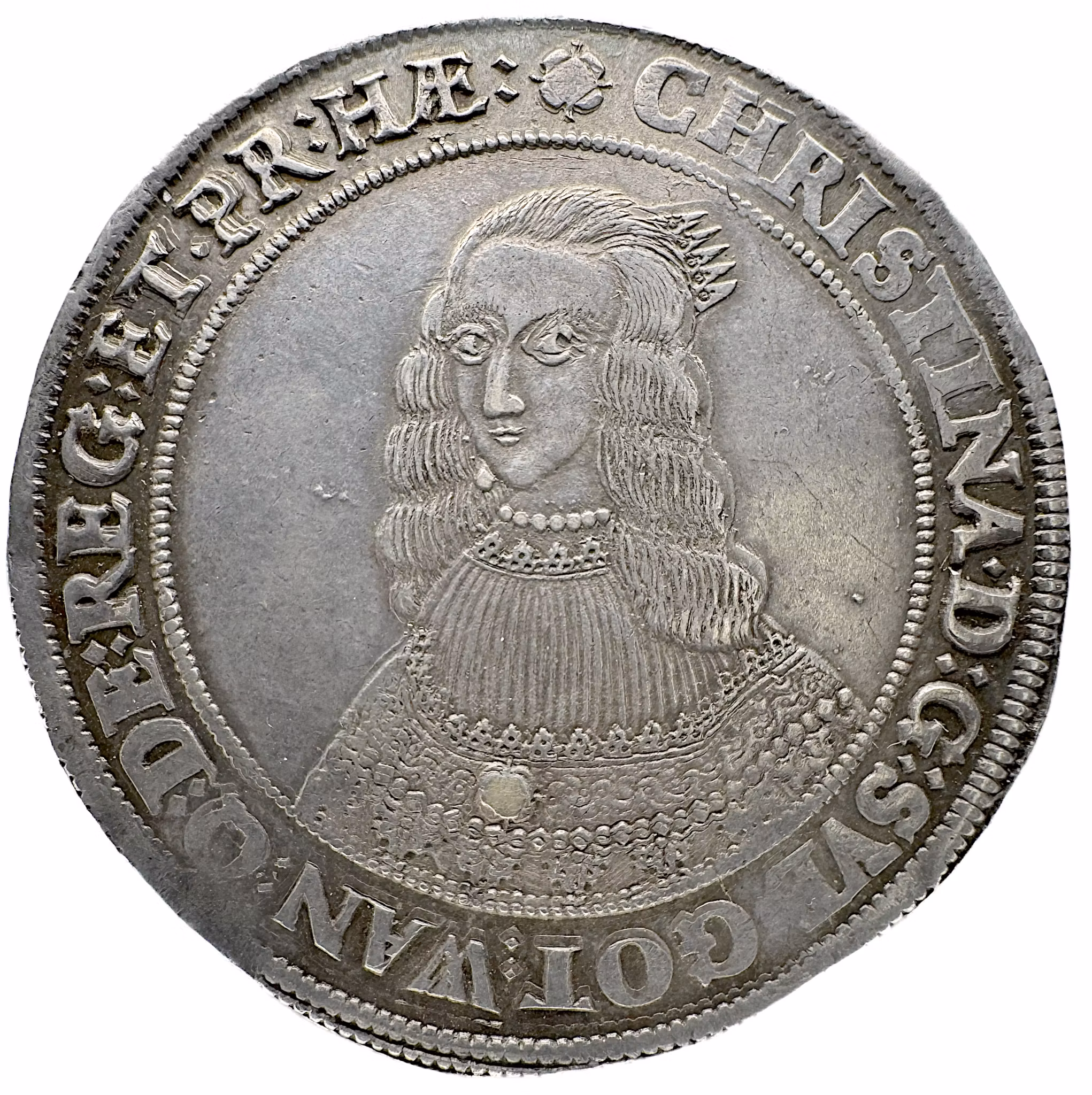 Drottning Kristina (1632–1654), Stockholm. Riksdaler 1645 - Ett osedvanligt skarpt och tilltalande exemplar med fina, lystriga fält.