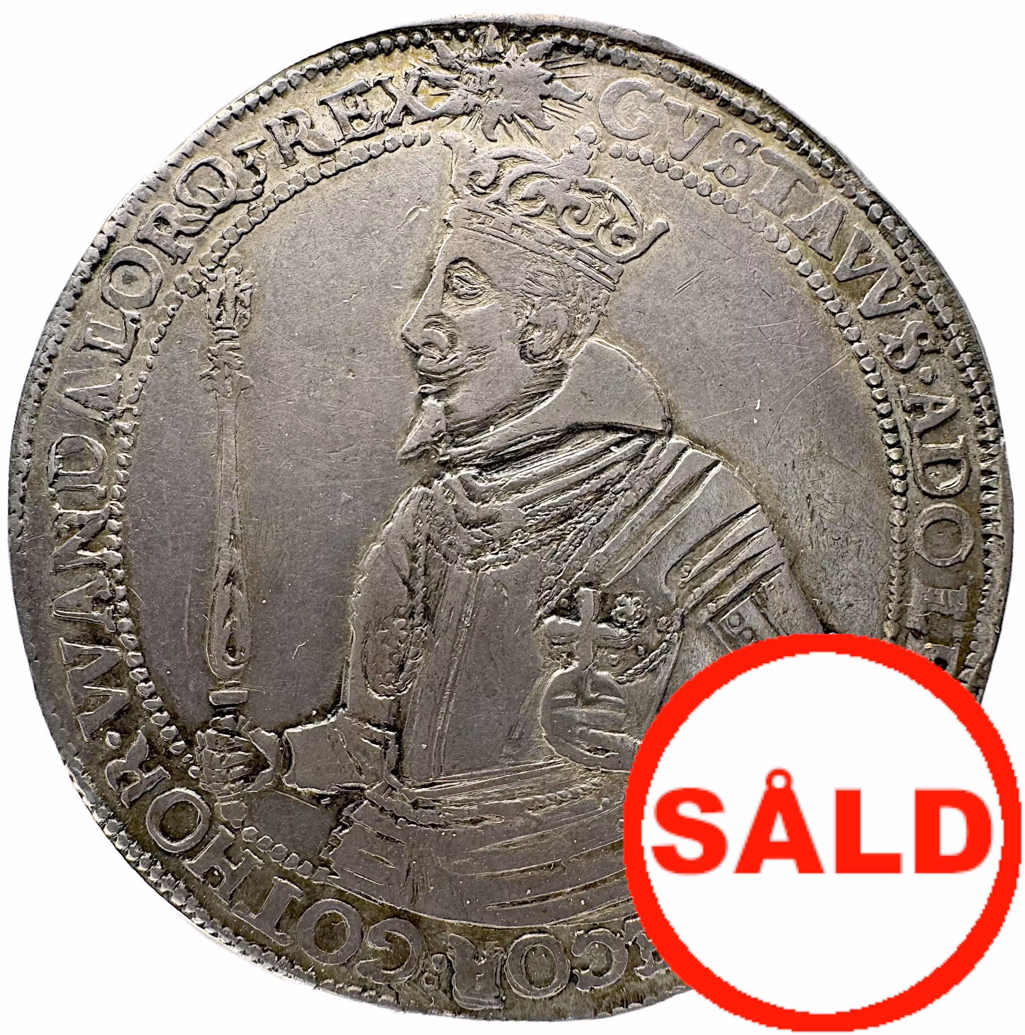 Gustav II Adolf (1611-1632), Stockholm. Riksdaler 1619 - Ett tilltalande och lystrigt exemplar med hög "eye appeal" och en härlig orörd originalton.