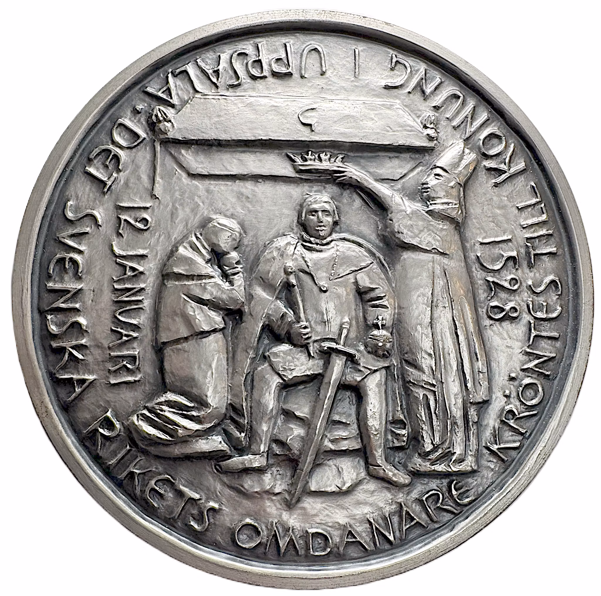 450-årsminnet av Gustav Vasas kröning i Uppsala domkyrka den 12 januari 1528 - Massiv medalj i rent silver (688g)