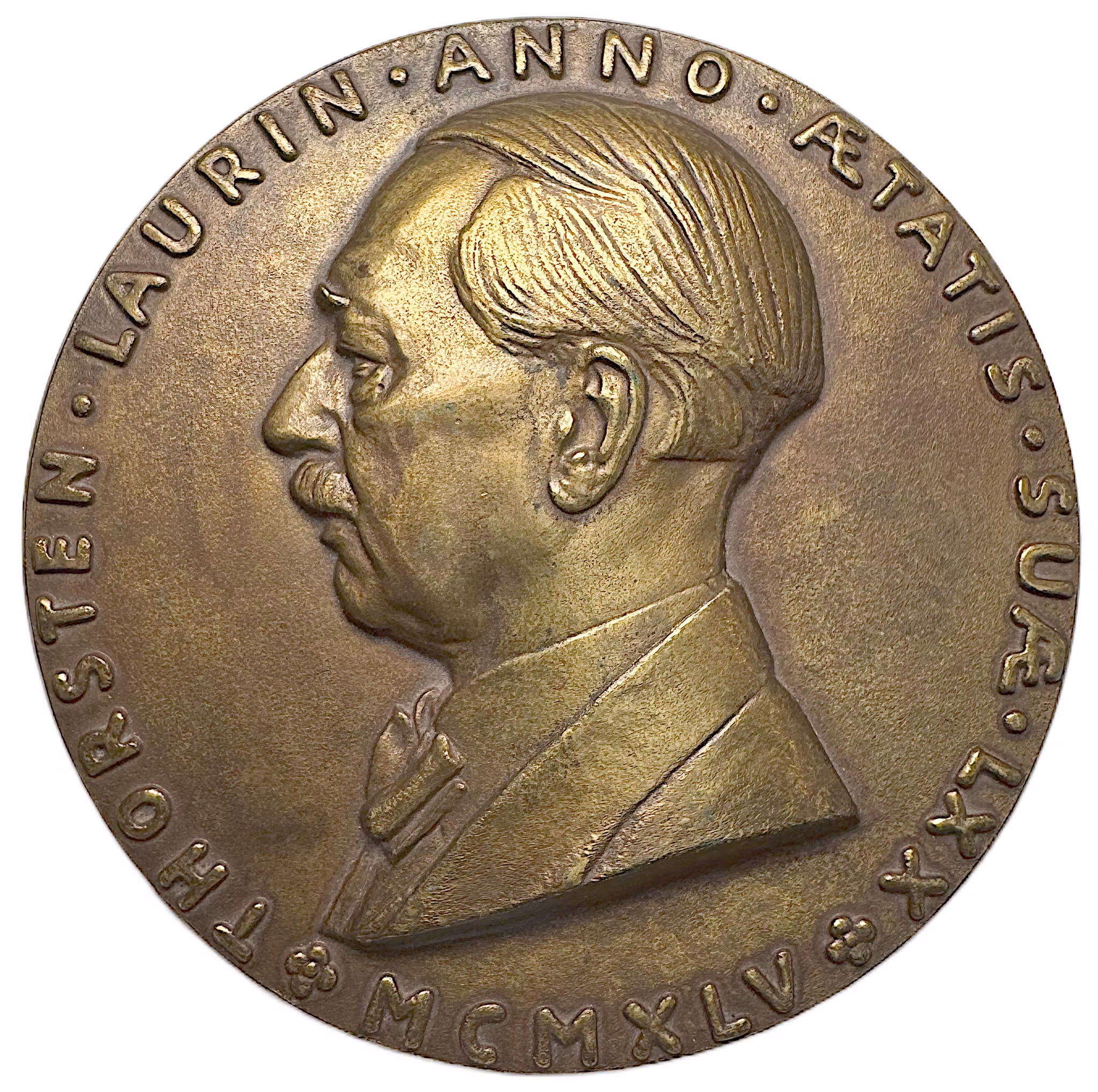 Thorsten Laurin (1875–1954) - Massiv bronsmedalj av Gösta Carell, utgiven till Thorsten Laurins 70-årsdag 1945 från vänner - Mycket sällsynt - En sentida arvtagare till 1700-talets Carl Gustaf Tessin