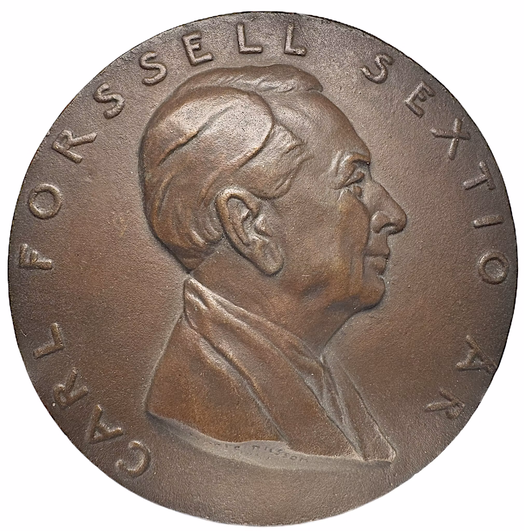 Carl Forsell (1881–1973) - Stor vägghängd ensidig bronsmedaljong framställd till Forsells 60-årsdag och modellerad av Svante Nilsson 1941 - SÄLLSYNT - Betongens och beredskapens mästare