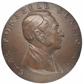 Carl Forsell (1881–1973) - Stor vägghängd ensidig bronsmedaljong framställd till Forsells 60-årsdag och modellerad av Svante Nilsson 1941 - SÄLLSYNT - Betongens och beredskapens mästare