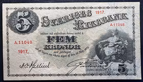 Sveriges Riksbank - Sedel - 5 Kronor 1917 - Ovikt praktexemplar