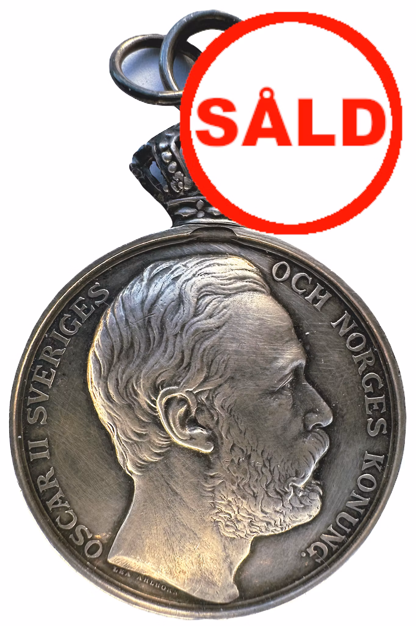 Oskar II - Kungliga Patriotiska sällskapet - Härlig silvermedalj utdelad till Sven Jönsson av Lea Ahlborn