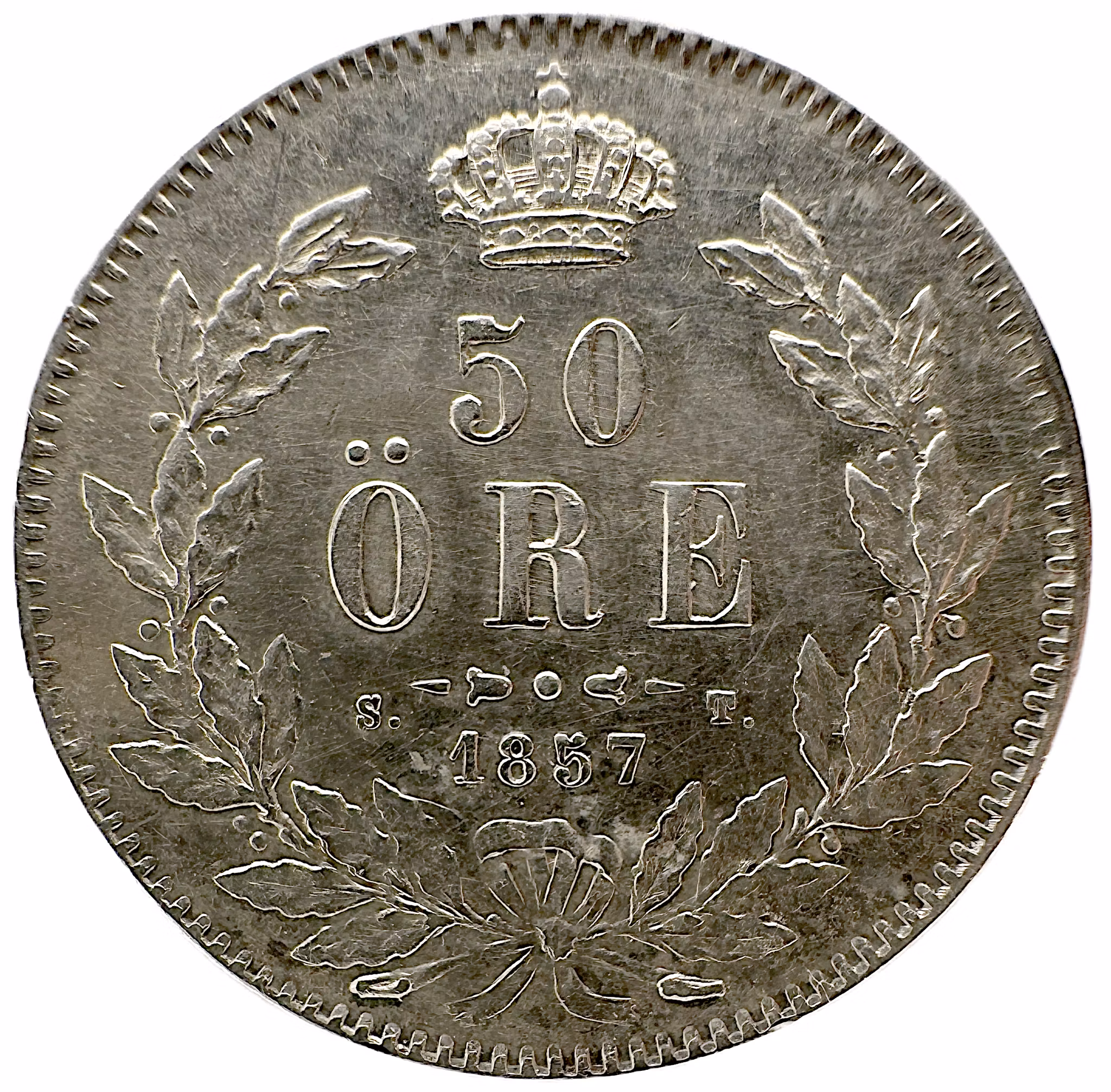 Oskar I: 50 öre 1857 En tilltalande ettårstyp - Från fransk revolutionsson till nordisk reformator
