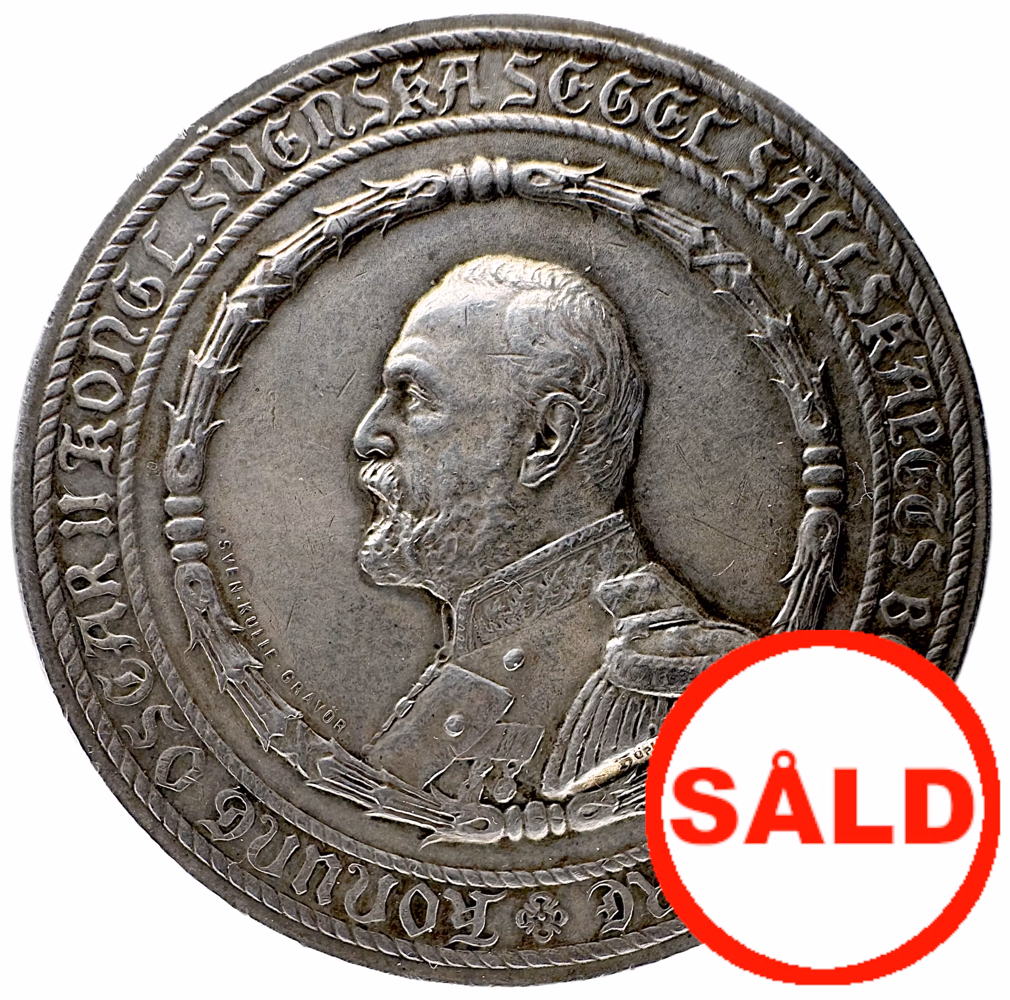 Oskar II (1829–1907) av Sven Kulle 1898 - Till minne af jubileumsåret regattan i stockholm 1897 - Mycket sällsynt - Tilldelad J. A. Bäckström