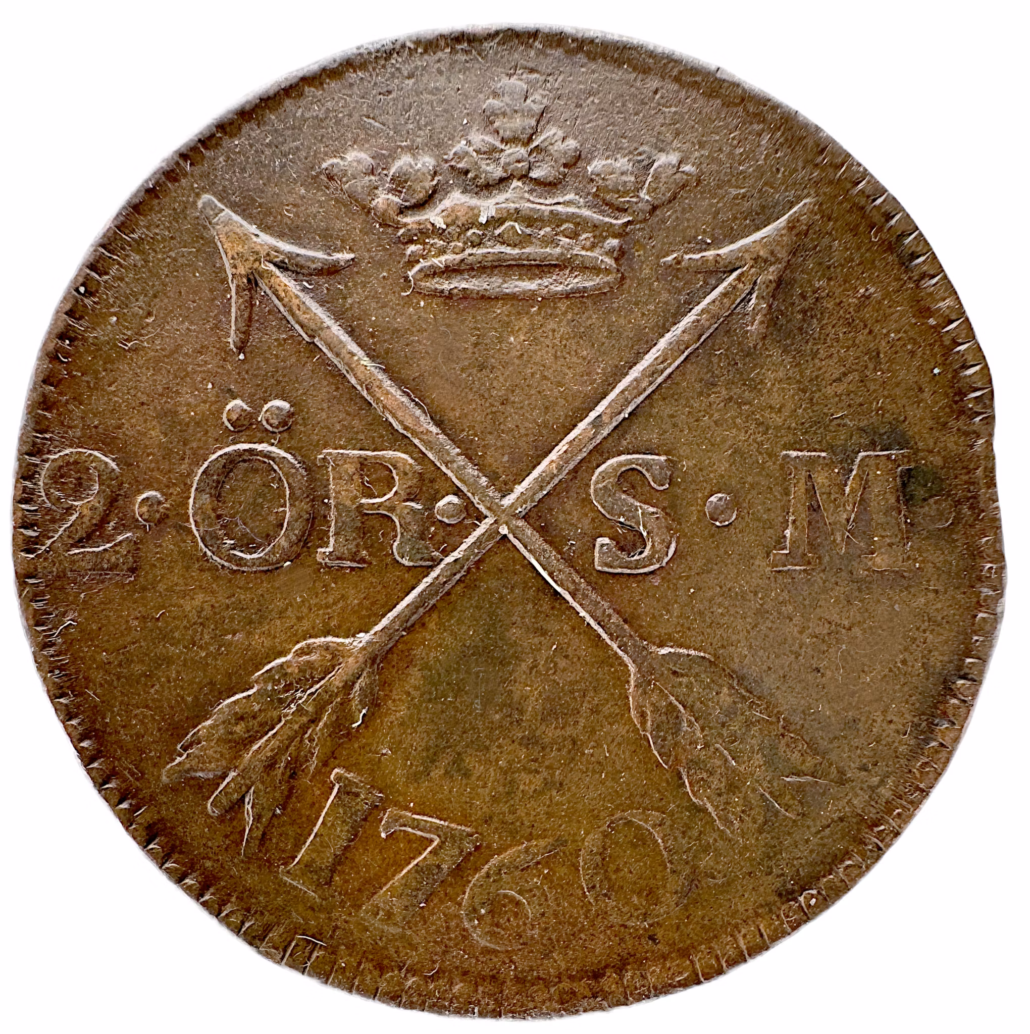Adolf Fredrik, 2 Öre SM 1760 - Exemplar med viss lyster