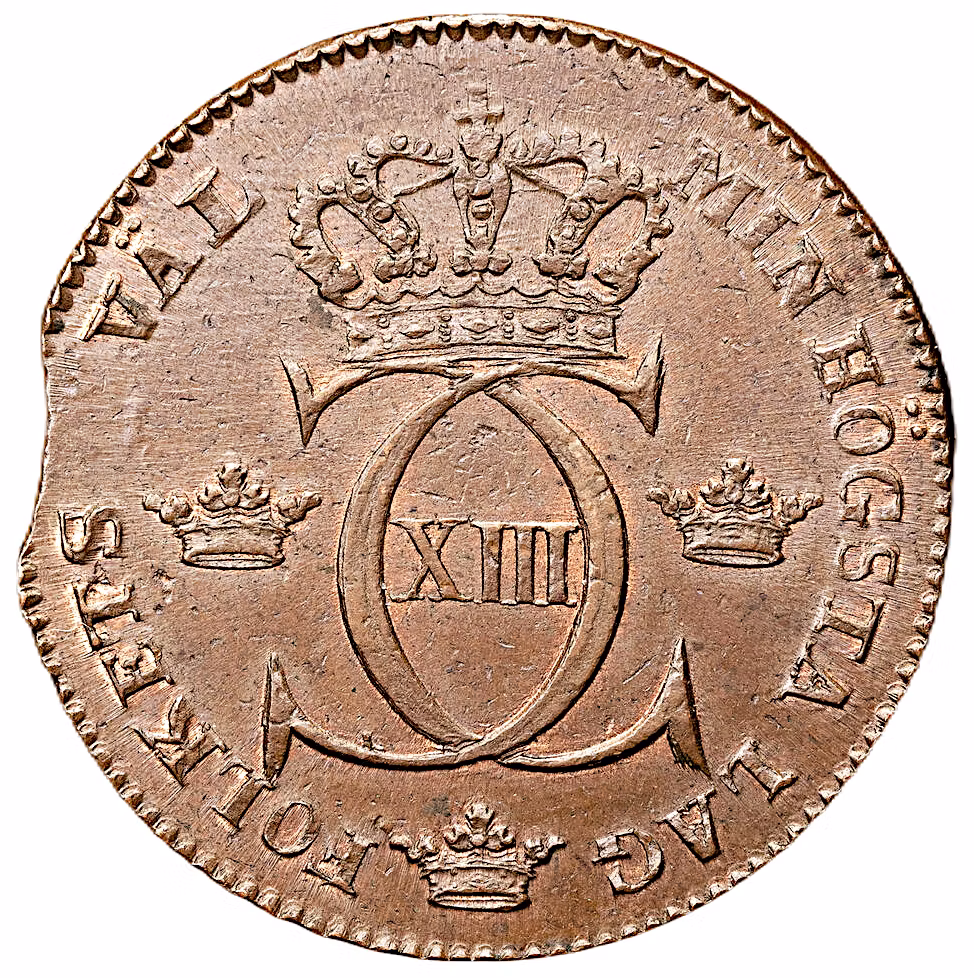 Karl XIII - 1 Skilling 1814 - Ett härligt skarpt exemplar med viss röd lyster