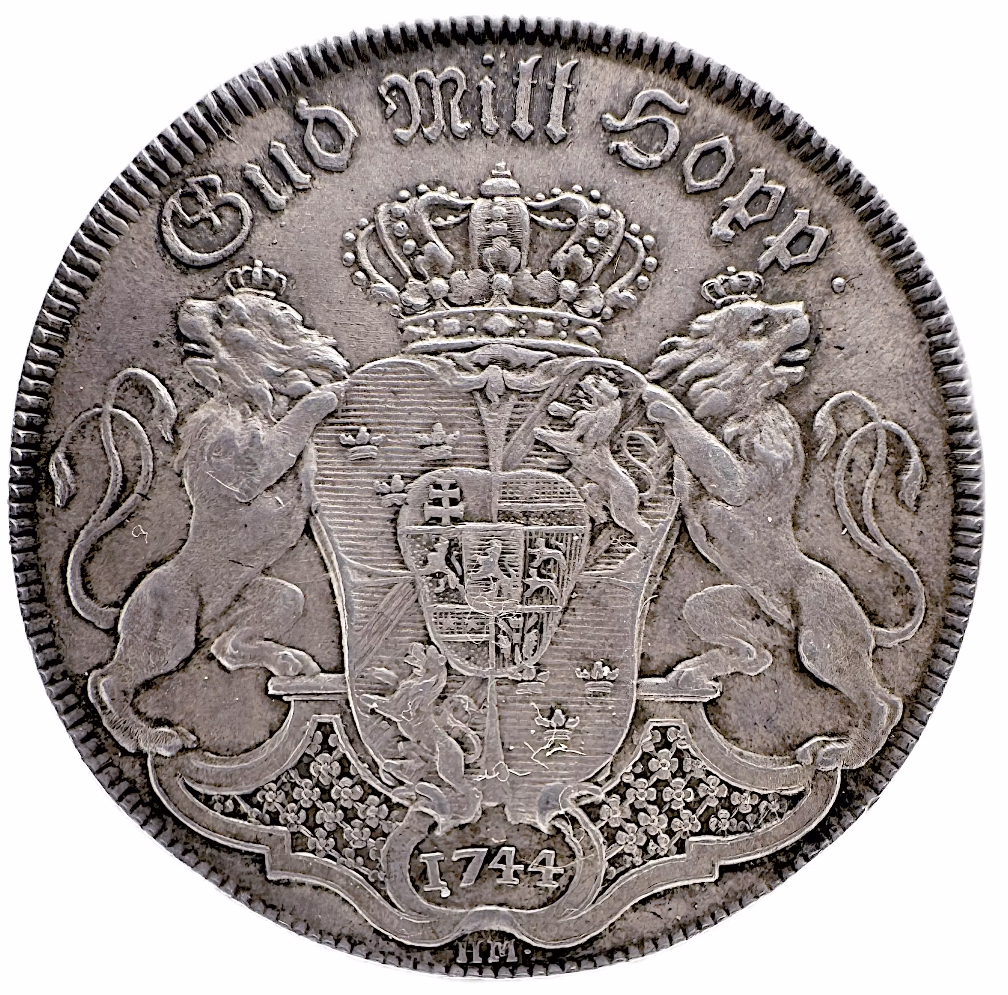 Fredrik I (1720-1751): Stockholm, Riksdaler 1744 - Ett mycket vackert välpräglat exemplar med lystriga och fina fält - Ett rike i återhämtning och smärtsamma avsked