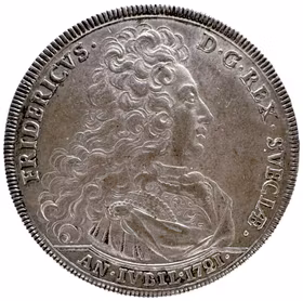 Fredrik I (1720-1751): Stockholm, Jubileumsriksdaler 1721 - Ett exemplar med underbar lyster och eye-appeal - Ett sargat rike och sökandet efter legitimitet