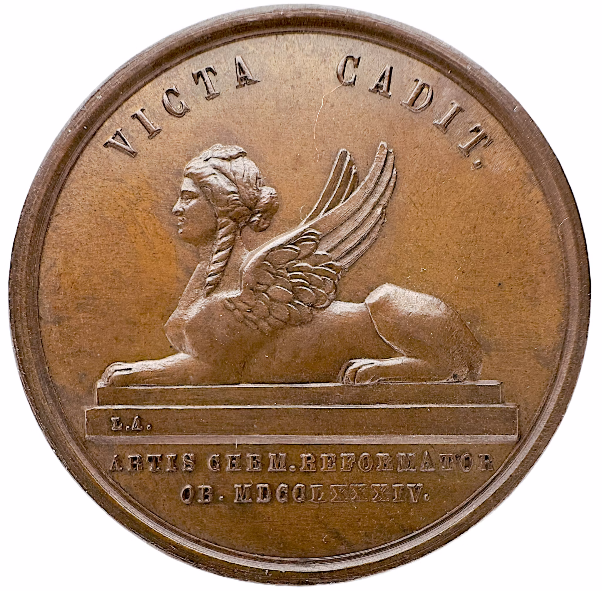 Torbern Bergman (1735–1784) utgiven av Svenska Akademien 1859 -  En underbar bronsmedalj, tekniskt ocirkulerad, präglad i hög relief, hårt slagen med höga kanter. Full lyster med sametsglänsande fält
