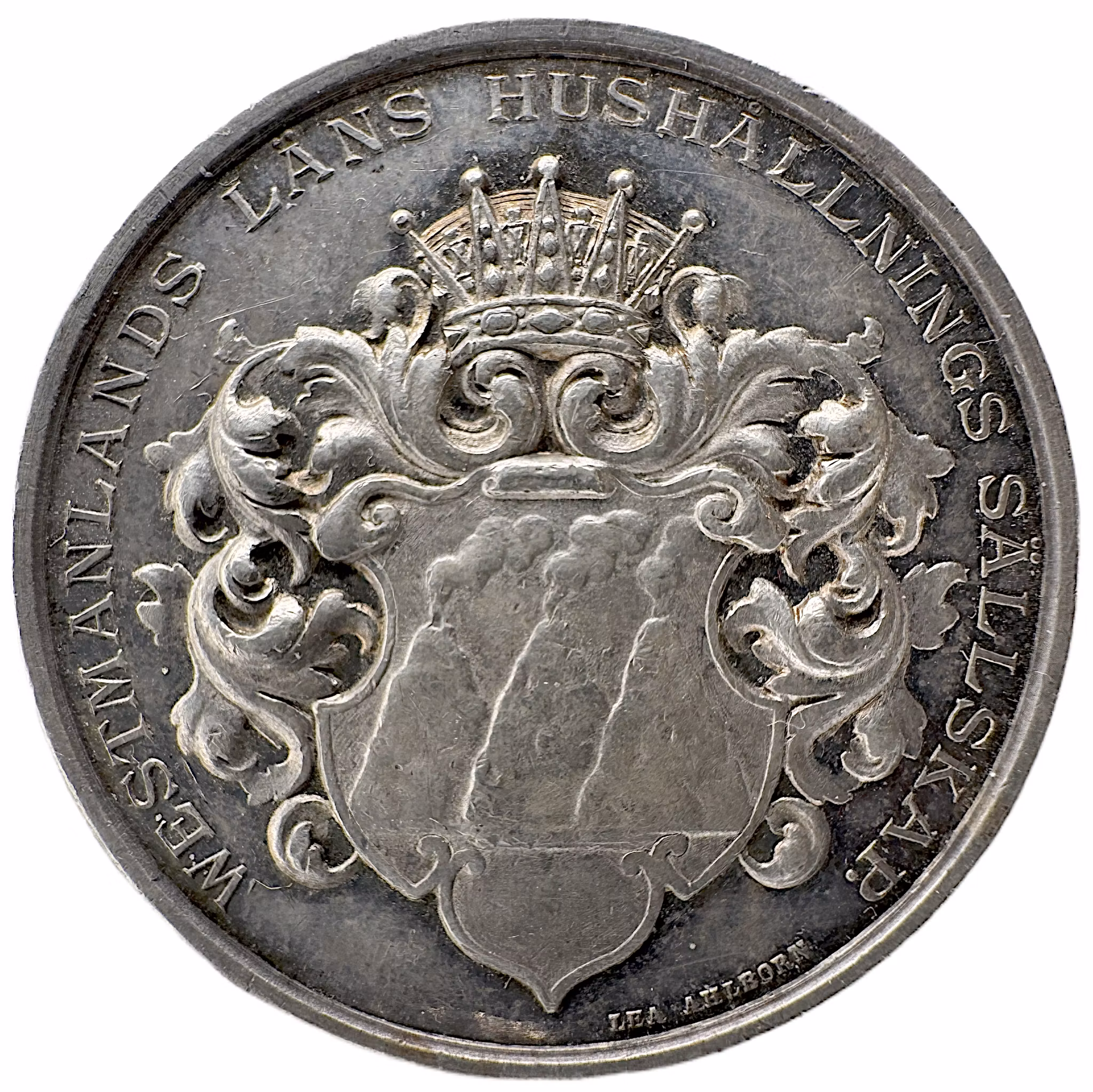 Oskar II (1872–1907), Westmanlands läns hushållningssällskaps belöningsmedalj av Lea Ahlborn 1889