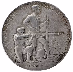 Oskar II - Skolungdomens i Stockholm skytteförenings förtjänstmedalj 1905 - Sällsynt  - Ungdomsskytte och patriotisk försvarsvilja
