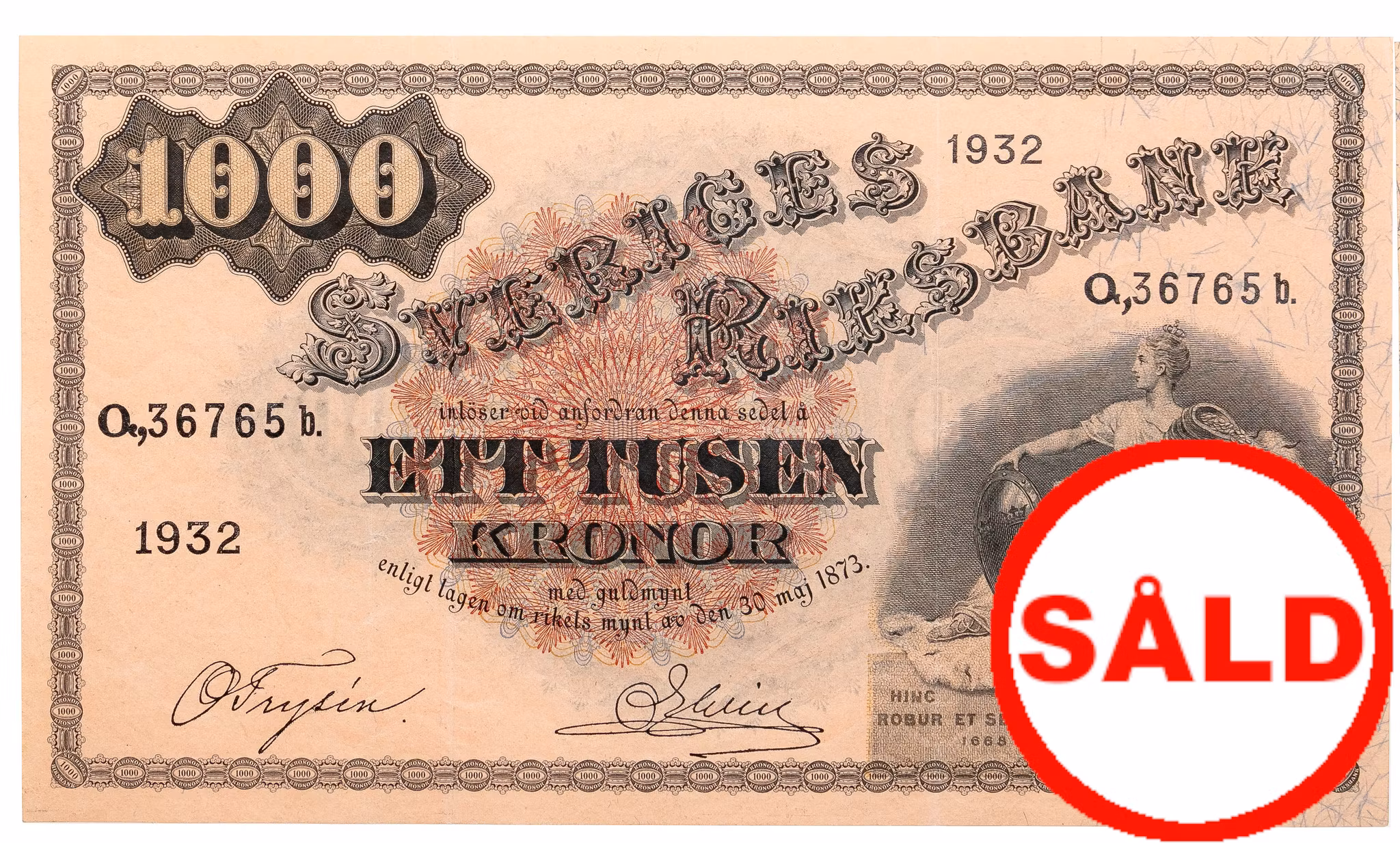 Sveriges Riksbank - 1000 kronor 1932 - En sällsynt sedel - RR