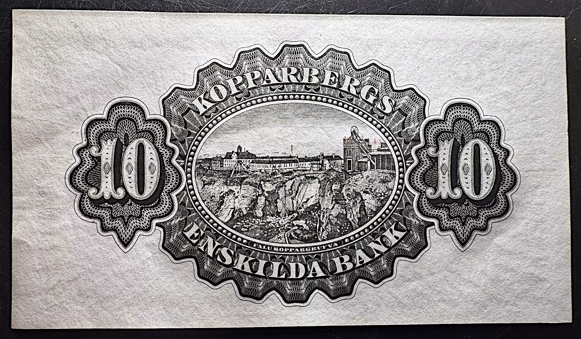 Kopparbergs Enskilda Bank – 10 kronor 1894 - Med en detaljerad gravyr av Falu Koppargruva
