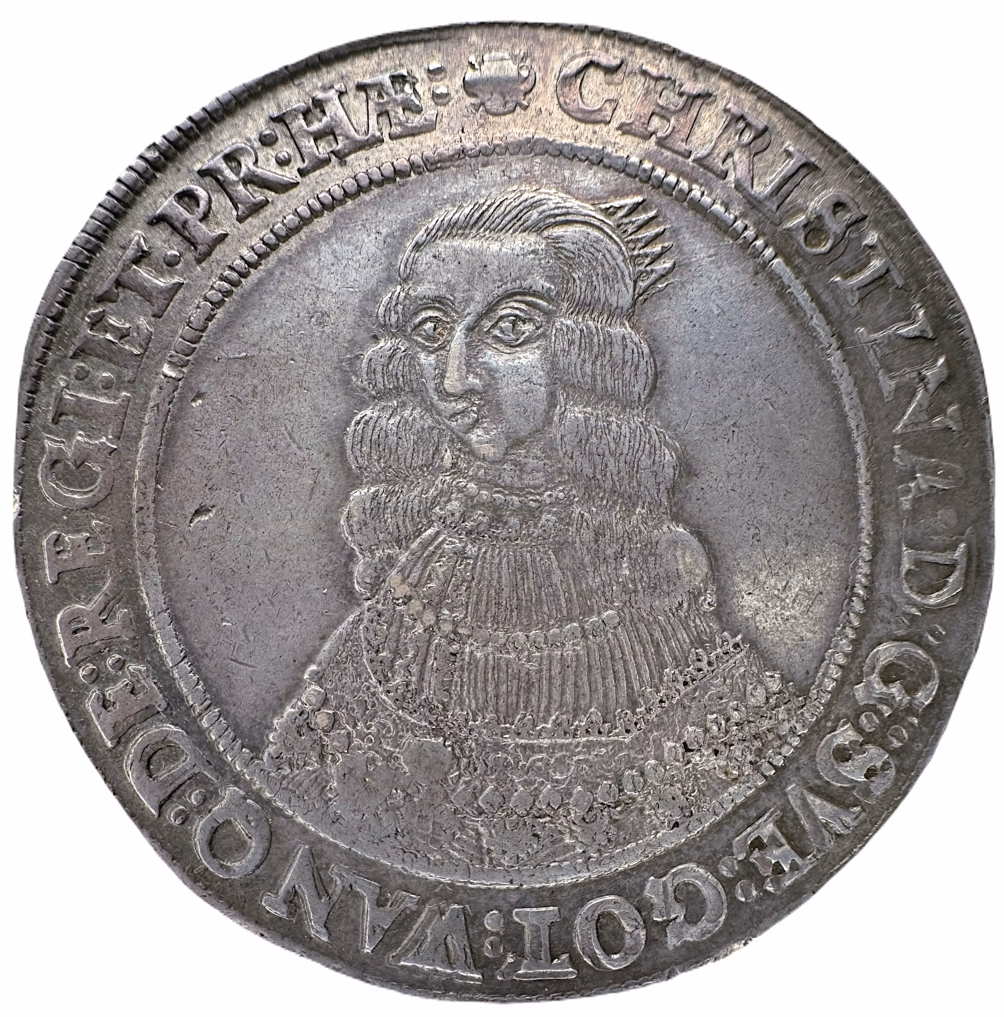 Kristina, Stockholm - Riksdaler 1646 - Ett underbart exemplar med mycket ursprunglig lyster bevarad, välpräglad och tilltalande - Förmyndarstyrelse och uppväxt