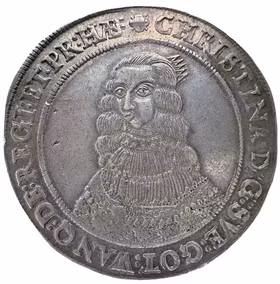 Kristina, Stockholm - Riksdaler 1646 - Ett underbart exemplar med mycket ursprunglig lyster bevarad, välpräglad och tilltalande - Förmyndarstyrelse och uppväxt