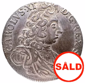 Karl XI - Vacker och välpräglad 2 Mark 1696 med lyster