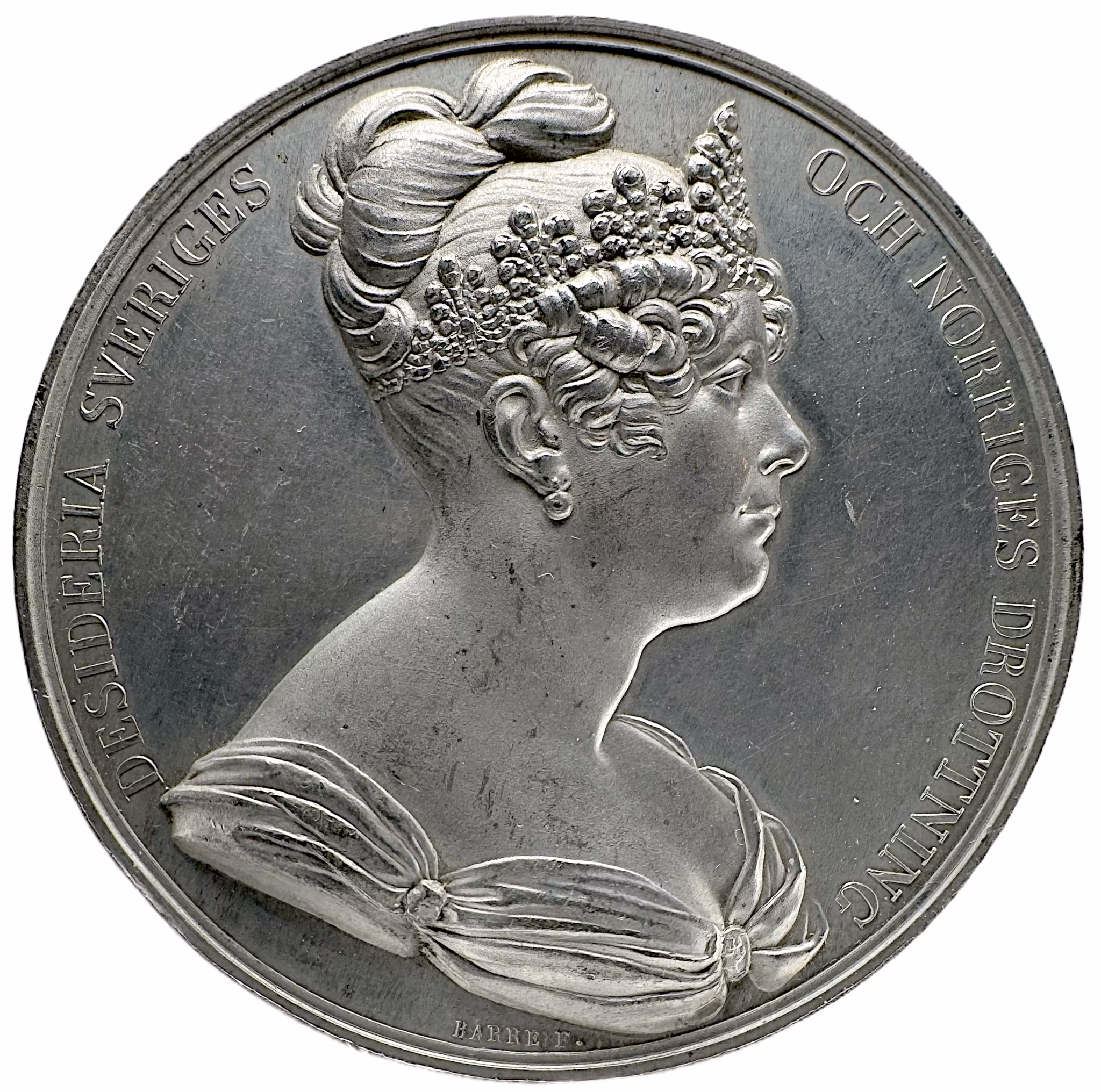 Drottning Desideria flyttar till Sverige 1823 av Jacques Jean Barre - Extremt sällsynt, ensidigt tennavslag