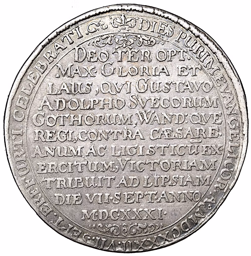 Gustav II Adolf, Erfurt, Taler 1632 - Vackert exemplar med lyster - Sveriges intåg i Trettioåriga kriget och Purimfesten i Erfurt