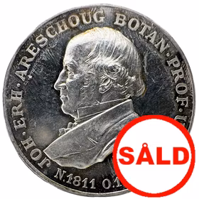 Johan Erhard Areschoug (1811–1887) åtsida av Adolf Lindberg och frånsida av sonen Erik Lindberg för Kungliga Vetenskapsakademien 1899 - Algernas herre och mikroskopets magi