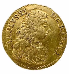 Karl XI (1660–1697) – 1 Dukat 1677 – Mycket sällsynt guldmynt - Endast 6 kända exemplar i privat ägo - RR - En numismatisk utmaning