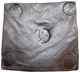 Fredrik I, Avesta, Plåtmynt, 2 Daler SM 1750 med underbara stämplar