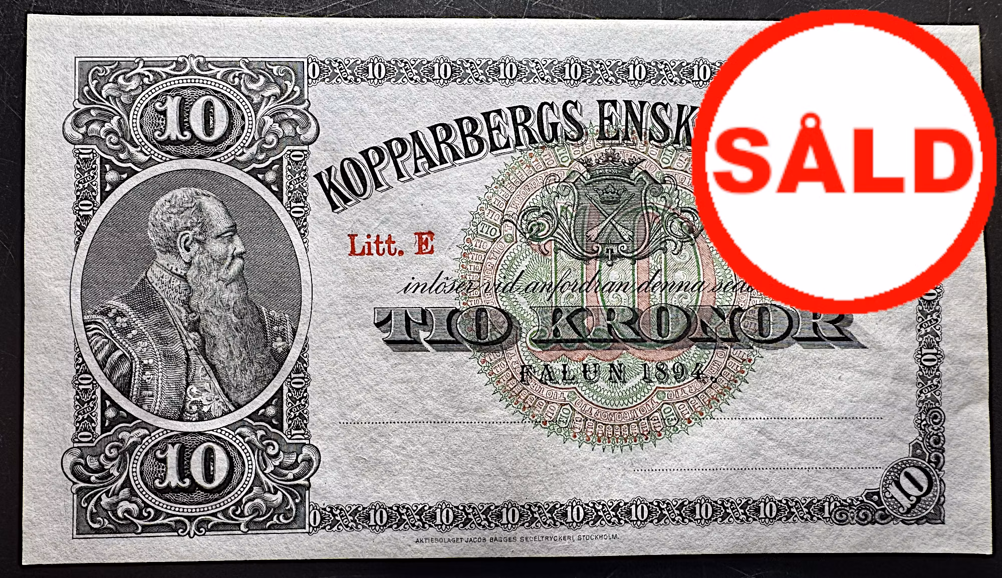Kopparbergs Enskilda Bank – 10 kronor 1894 - Med en detaljerad gravyr av Falu Koppargruva