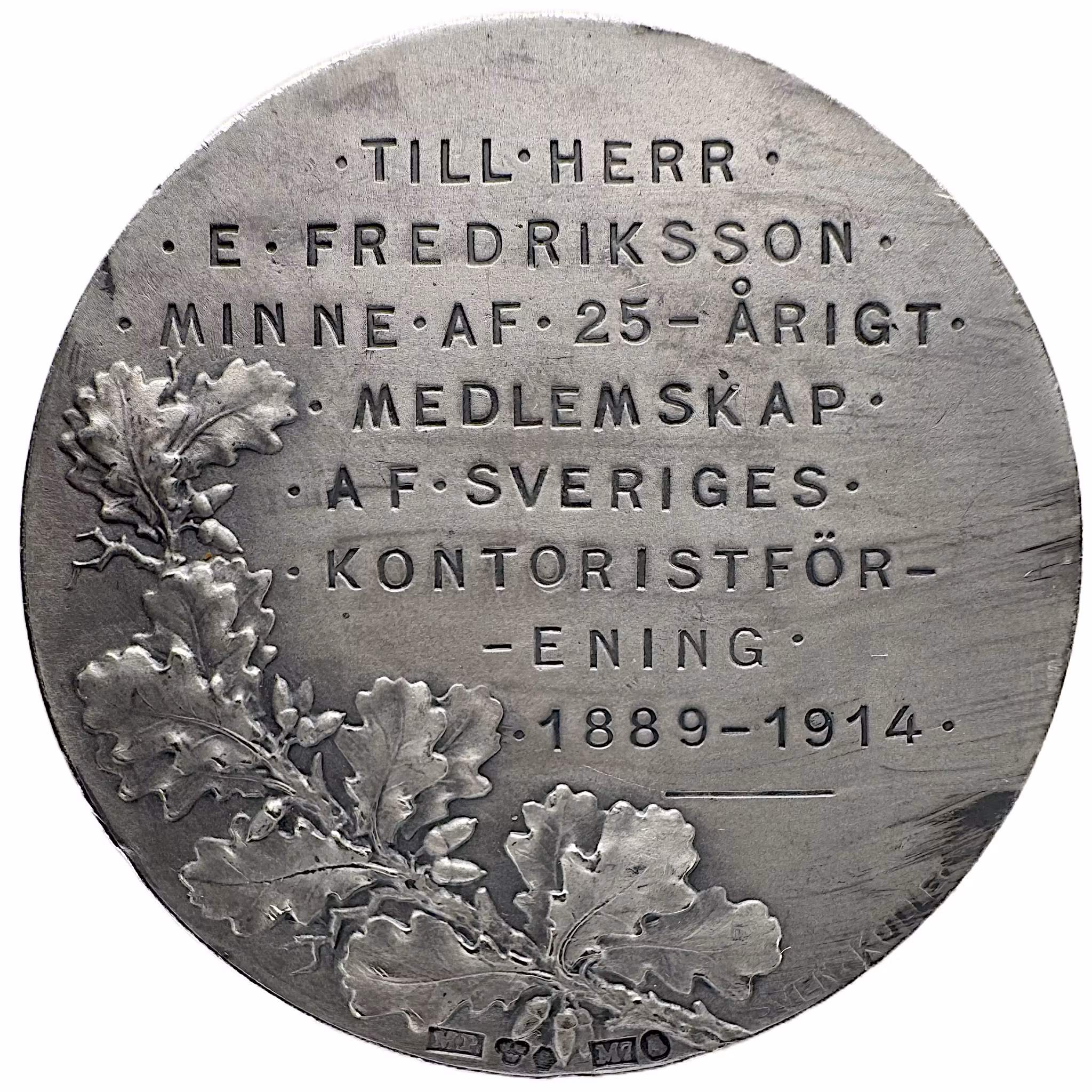 Sveriges Kontoristförening – Minne av 25-årigt medlemskap (E. Fredriksson 1889–1914) av Sven Kulle
