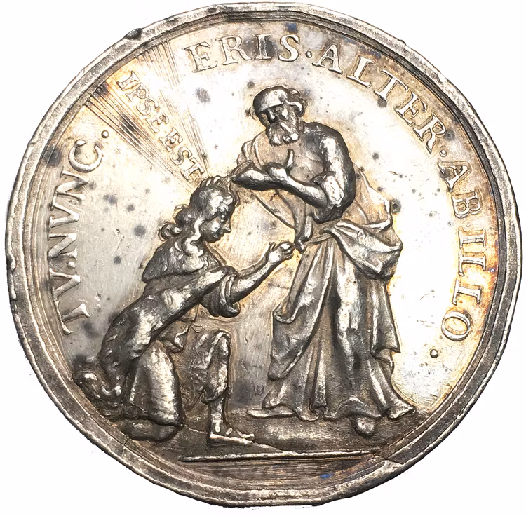 Karl XI:s kröning 1675 - Underbar hög relief, graverad av Arvid Karlsteen - Ex. Bonde - Kröningen i skuggan av krig