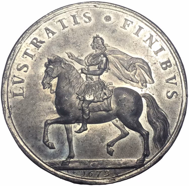 Konung Karl XI rider Eriksgata 1673 - Exceptionellt sällsynt - XR - Arvid Karlsteen - Det enda noterade i privat ägo!