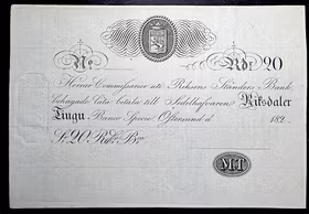 Assignationsblankett, 20 Riksdaler Banco Specie, Östersund 182_. Riksens Ständers Bank